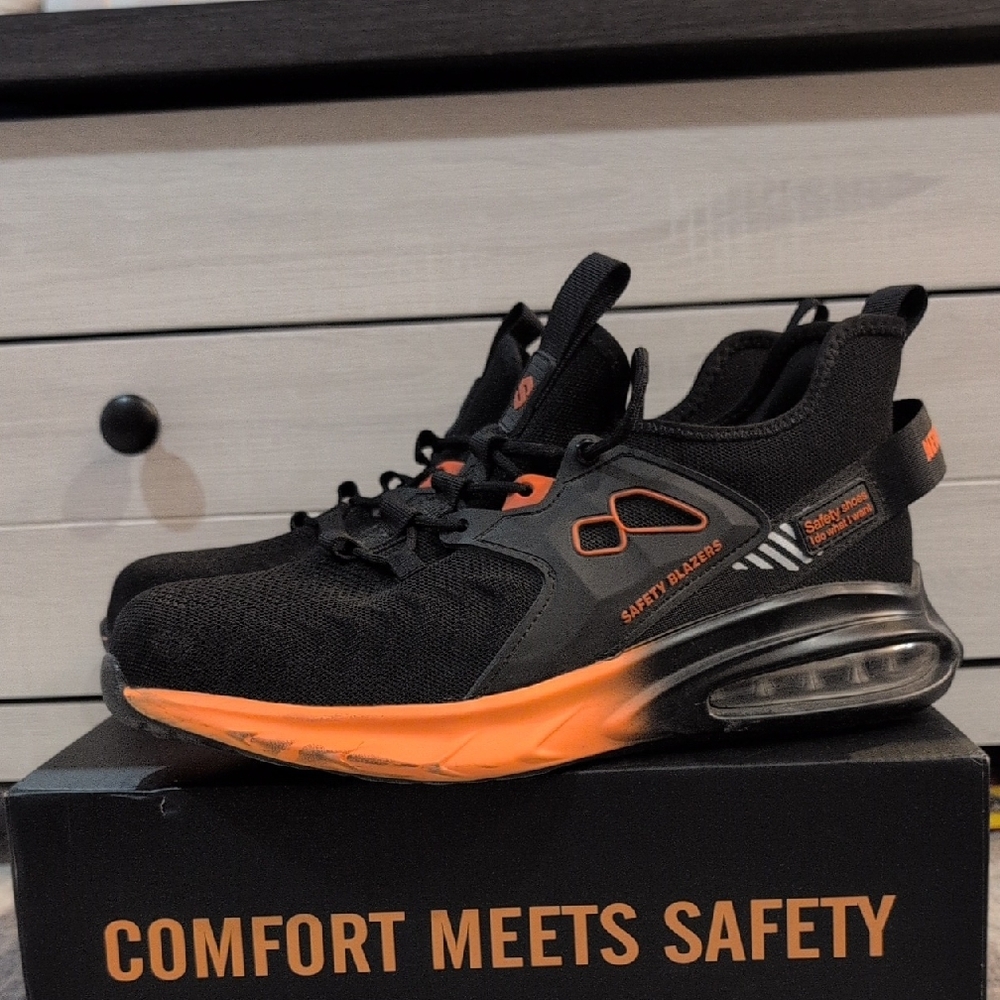 Safety Sneakers Black and Orange Athletic Shoes